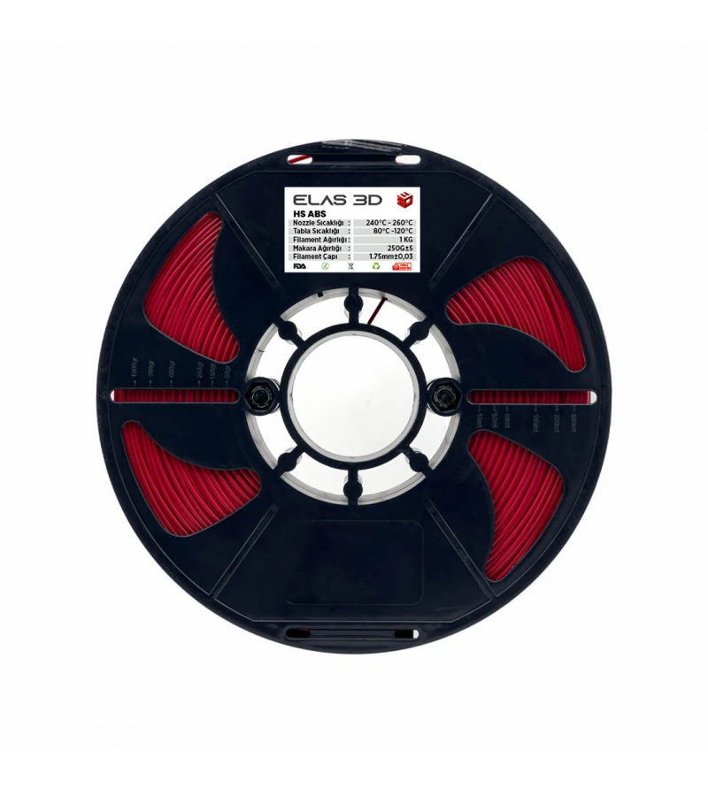 Elas 3D Kırmızı Hs ABS Filament 1.75mm 1kg